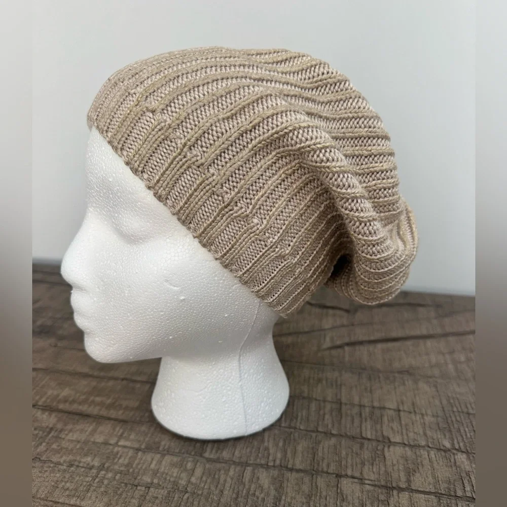 Zara Beige/Gold Knit Slouchy Beanie Hat Girls
